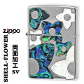 zippo  (ジッポーライター)シェルフラワー　SV　シルバーメッキ　銀 貝貼り　シェルインレイ画像