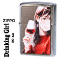ZIPPO/ガール柄　Drinking Girl ドリンキング ガール ブラッシュクローム イラスト プリントメタル貼り　SO-KB画像
