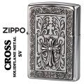 ZIPPO/ZP ソリッドフレームメタル SV クロス メタル貼り  銀イブシ SOLID-CRS-SV画像