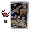 ZIPPO　和柄シリーズ　鶴2 サテンクローム　つやなし画像