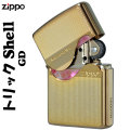 zippo(ジッポーライター）トリックシェルジッポ メタルプレート天然貝貼り ゴールド画像