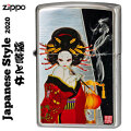 zippo(ジッポーライター) 和柄 煙管と女　シルバーいぶし画像