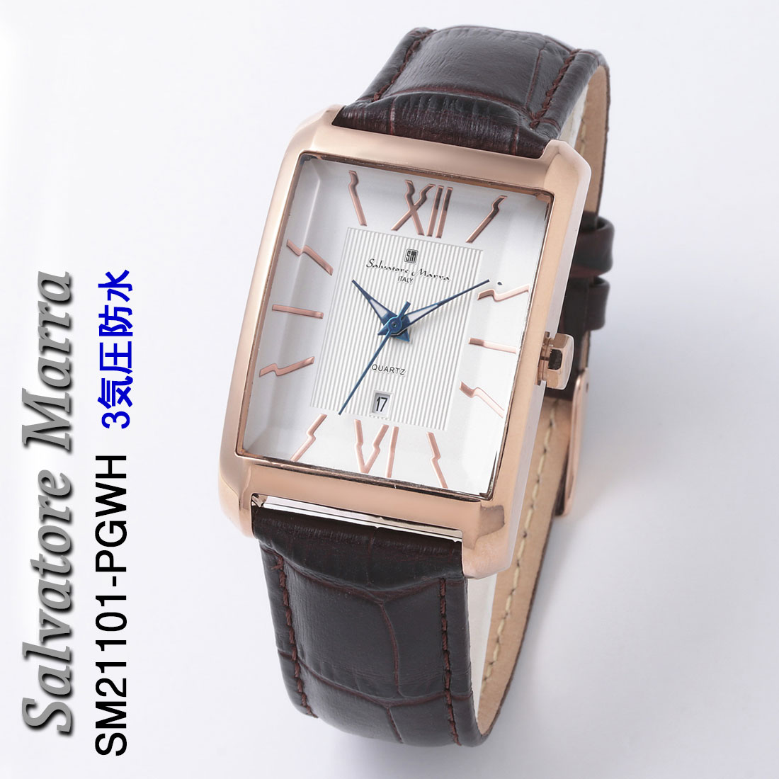 腕時計 メンズ Salvatore Marra サルバトーレマーラ レクタンギュラー(スクエア)ケース SM21101-PGWH画像