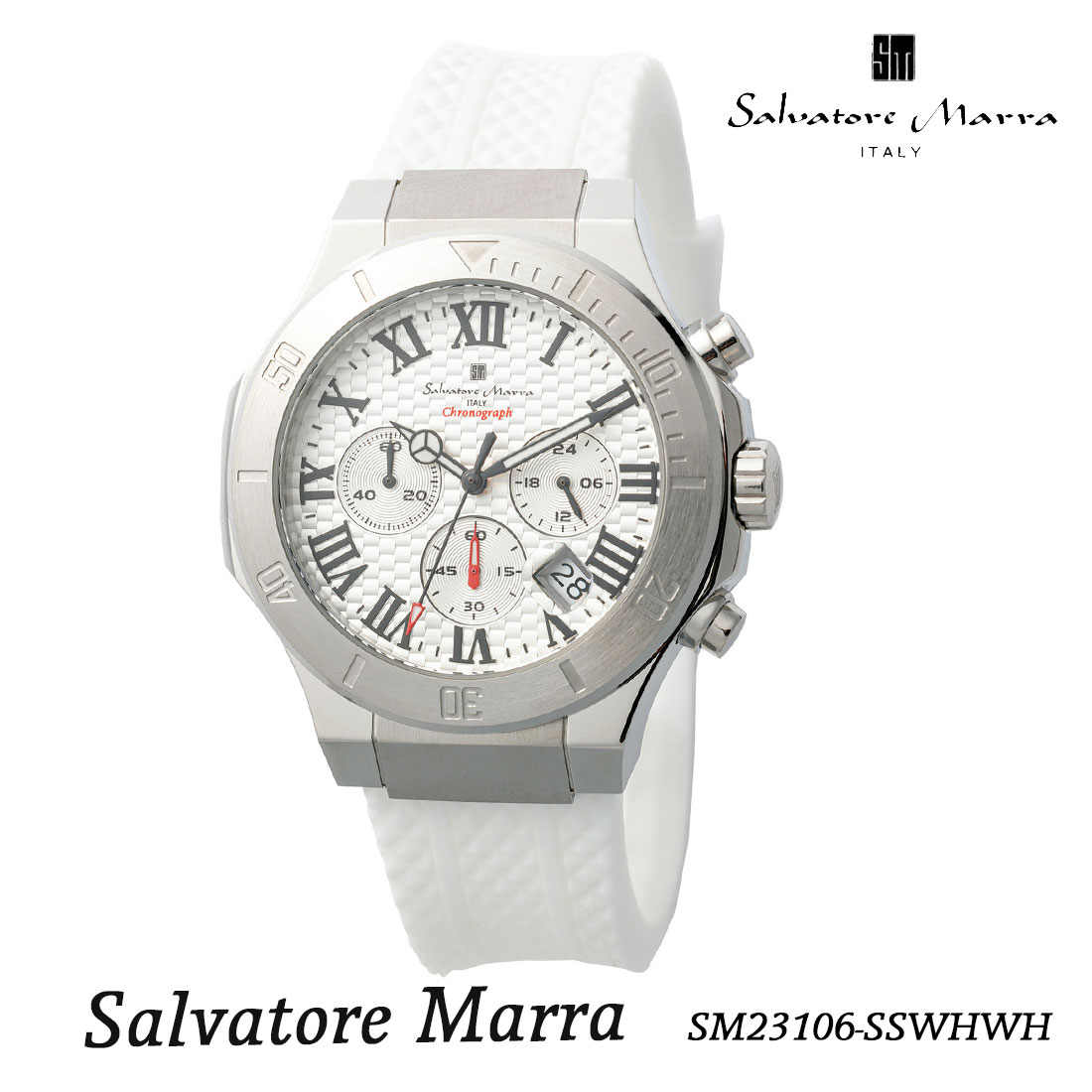 腕時計メンズ 【Salvatore Marra】サルバトーレマーラ メンズ 腕時計 クロノグラフ 5気圧防水 ラバーベルト　SM23106-SSWHWH画像