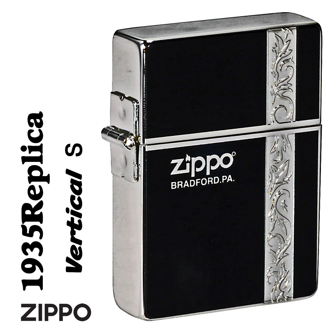 ZIPPO/1935 復刻レプリカ バーチカル アラベスク  ブラック 銀メッキ 1935VERS画像