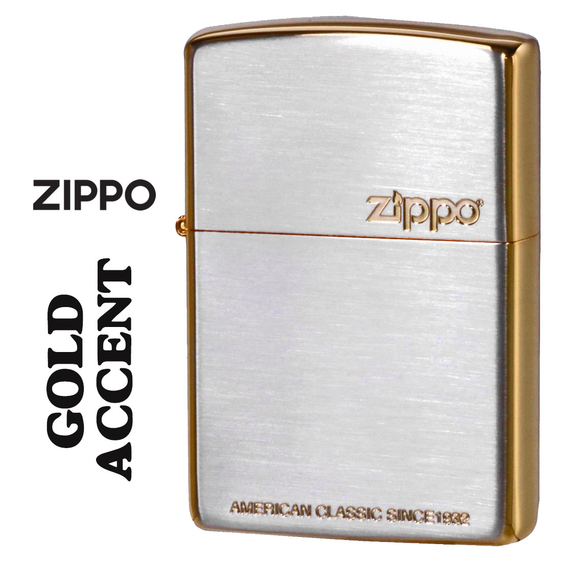 zippo ジッポーライター ゴールドアクセント シルバーサテン仕上げ PREMIUM COLLECTION 20AC-IA画像