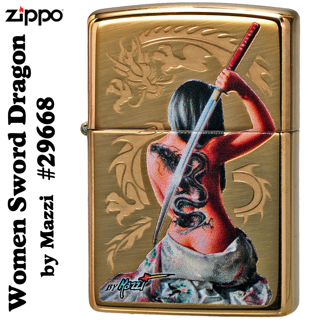 zippo(ジッポーライター)Women Sword Dragon by Mazzzi ハイポリッシュブラス #29668画像