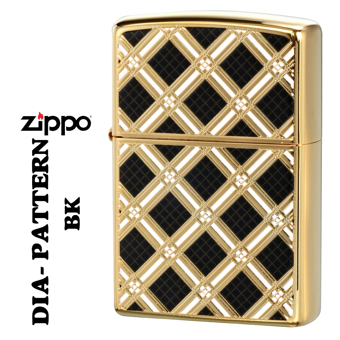 ZIPPO/DIA PATTERN ダイヤパターン 金メッキ　ブラック エッチング　プリント仕上げ　両面加工　2G-DIABK画像
