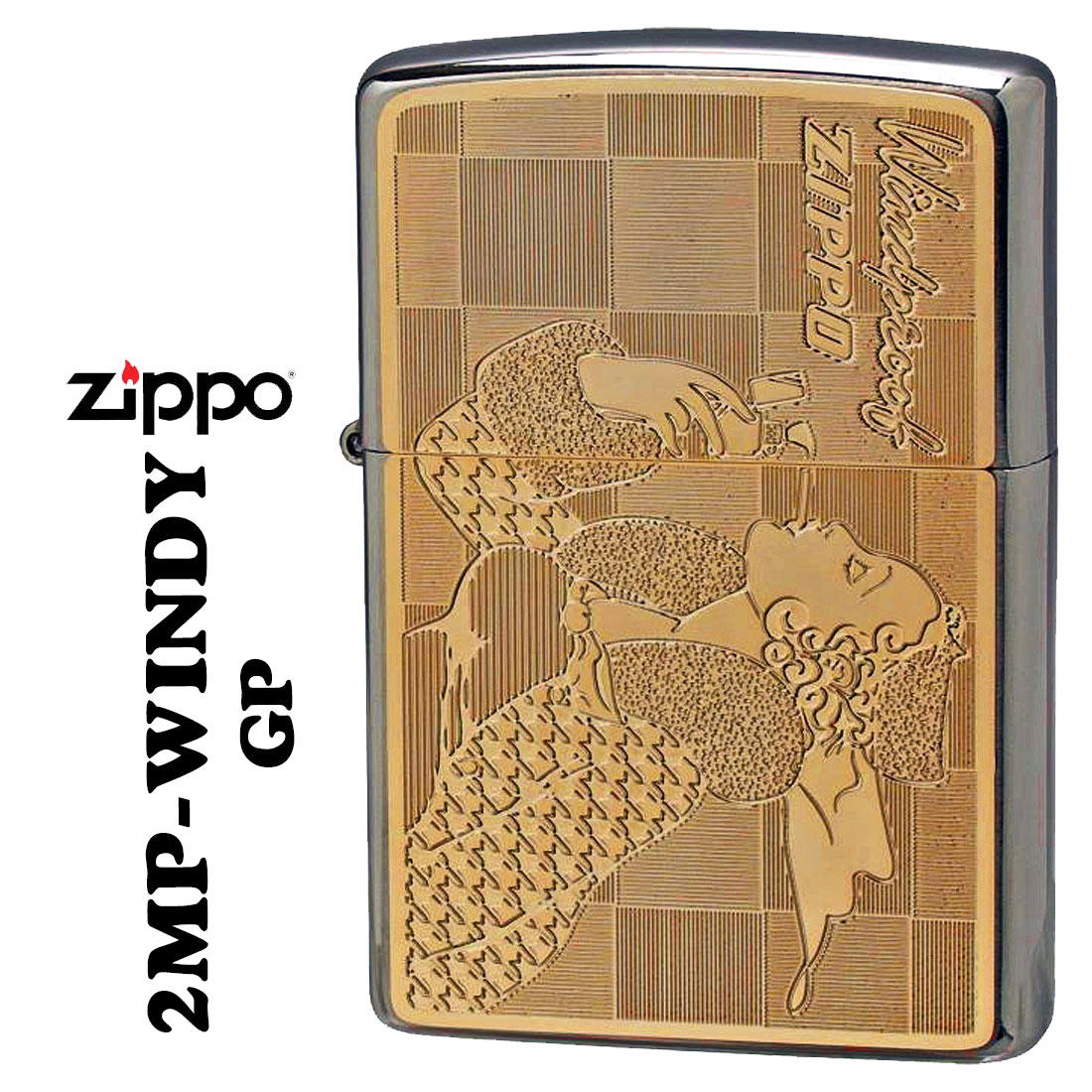 ZIPPO/人気の「WINDY」デザイン　#200FBベース  プレート貼り付け　ゴールドプレート　オイルライター　2MP-WINDY-GP画像