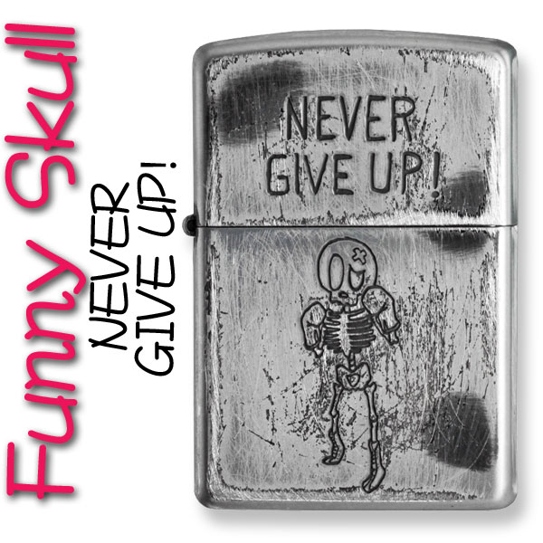 zippo(ジッポーライター)ファニースカル NEVER GIVE UP(あきらめないで～) ユーズド加工 画像