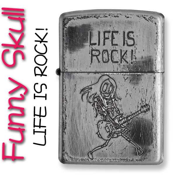 zippo(ジッポーライター)ファニースカル LIFE IS ROCK (人生はロックだ！) ユーズド加工 画像