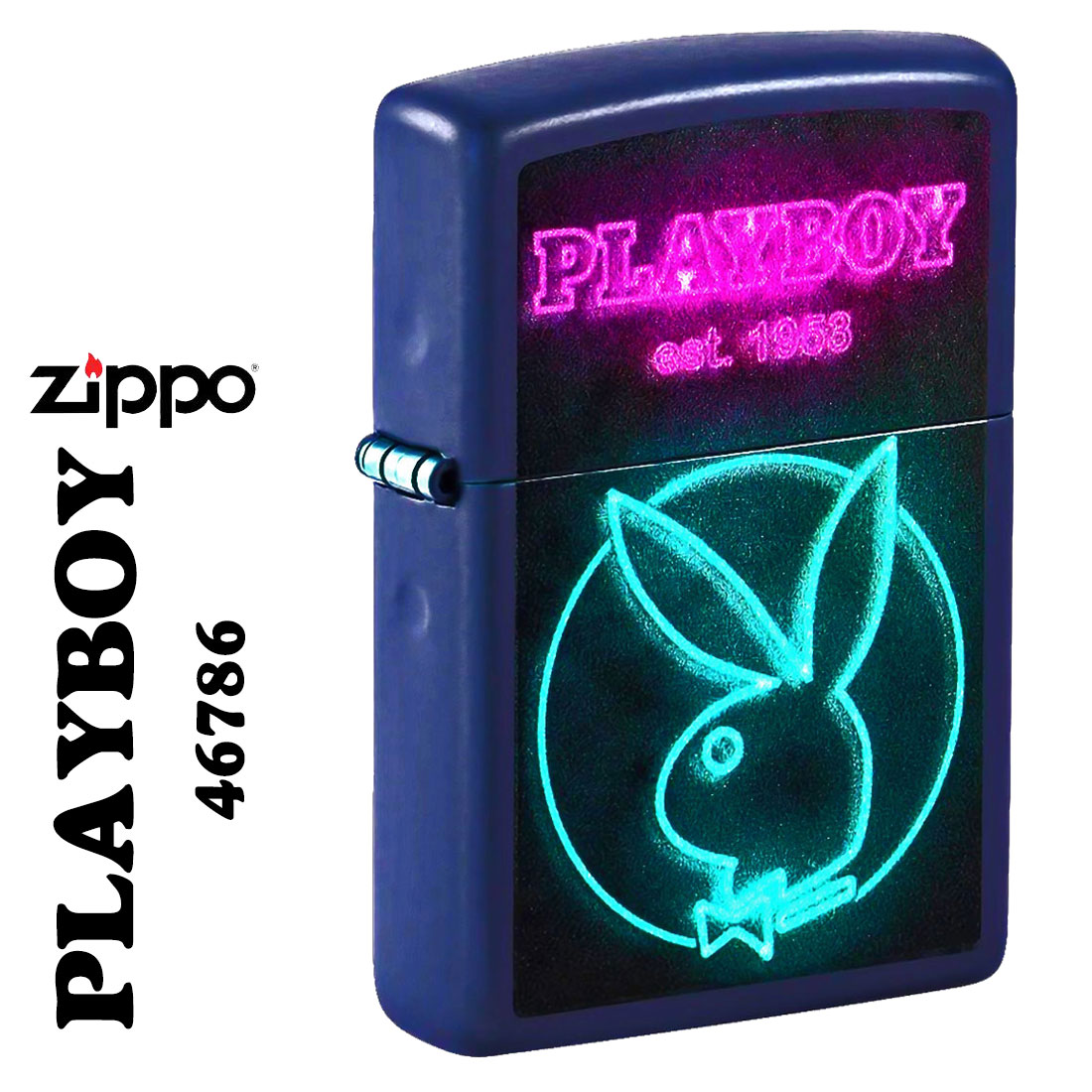 zippo(ジッポーライター) PLAYBOY 正規ライセンス ネイビーマット ネオンデザイン US 2025秋冬モデル 46786 画像