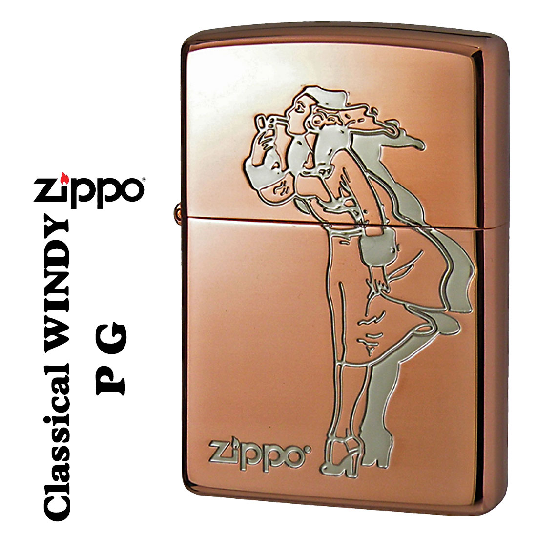 ZIPPO/人気の「WINDY」デザイン　クラシカル　ウィンディ　ピンクゴールド オイルライター　CL-WINDY画像
