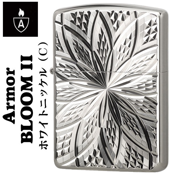 zippo アーマー両面ダイヤカットBLOOM ホワイトニッケル画像
