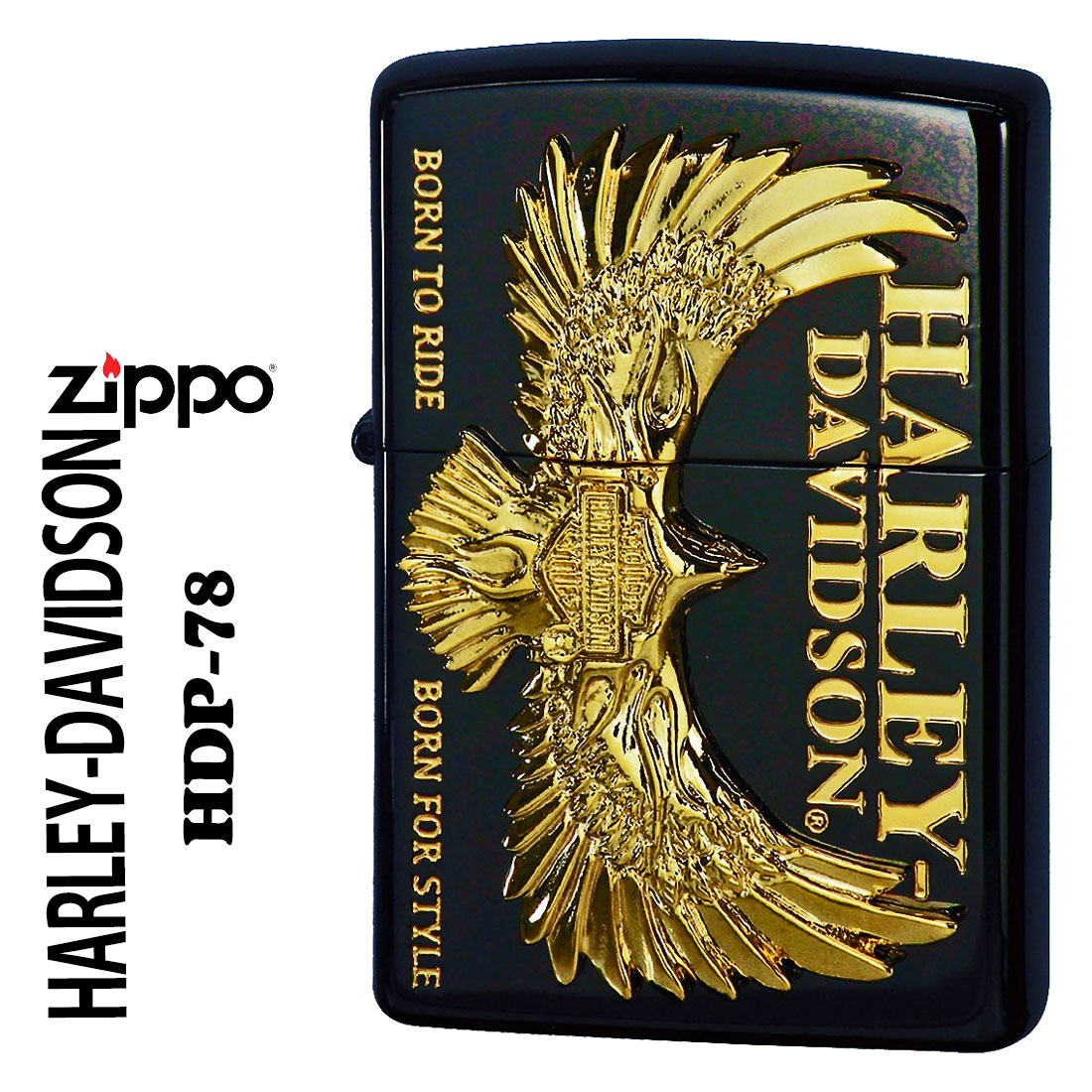 ZIPPO/ハーレーダビッドソン　ブラックイオン＋ゴールドメッキ　ゴールドメタル貼り　2022モデル HDP-78画像