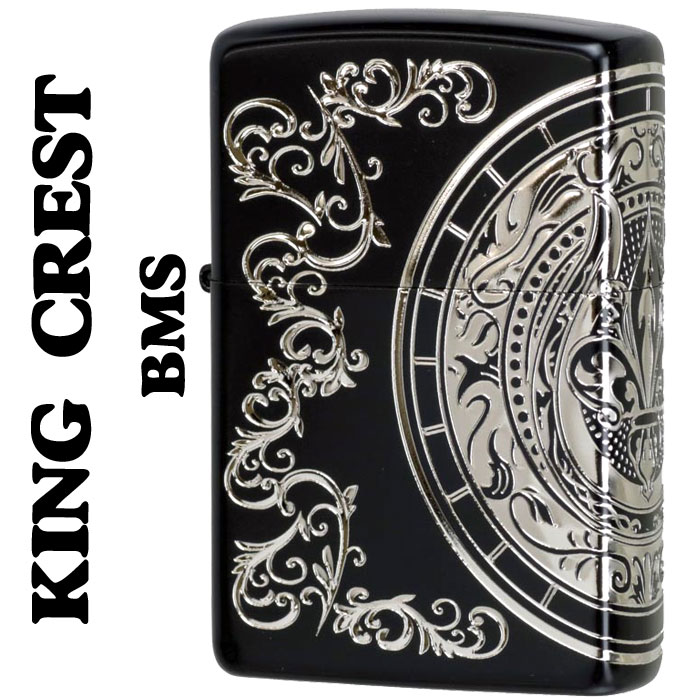 zippo(ジッポーライター)キングクレスト 王の紋章 マットブラック/シルバー 三面連続エッチング画像