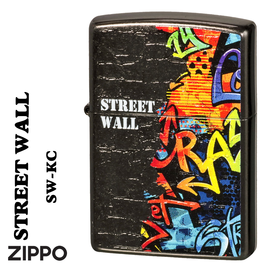 zippo(ジッポーライター)ストリート　ウォール　オイルライター　黒ニッケルバレル　インクジェット印刷　エッチング　SW-KC画像